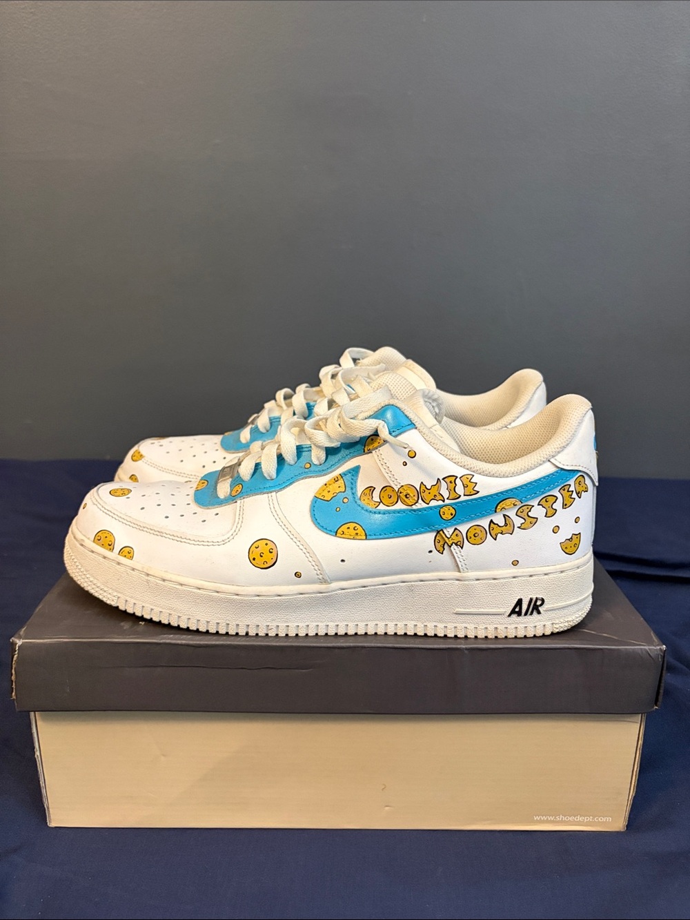 Nike' Air Force 1 'Cookie Monster' White & Blue Sneakers